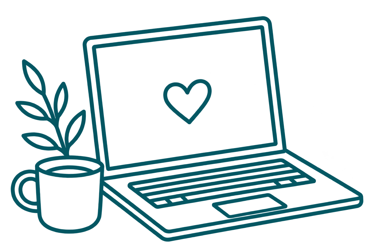Teal Laptop, Coffee, and Plant Illustration